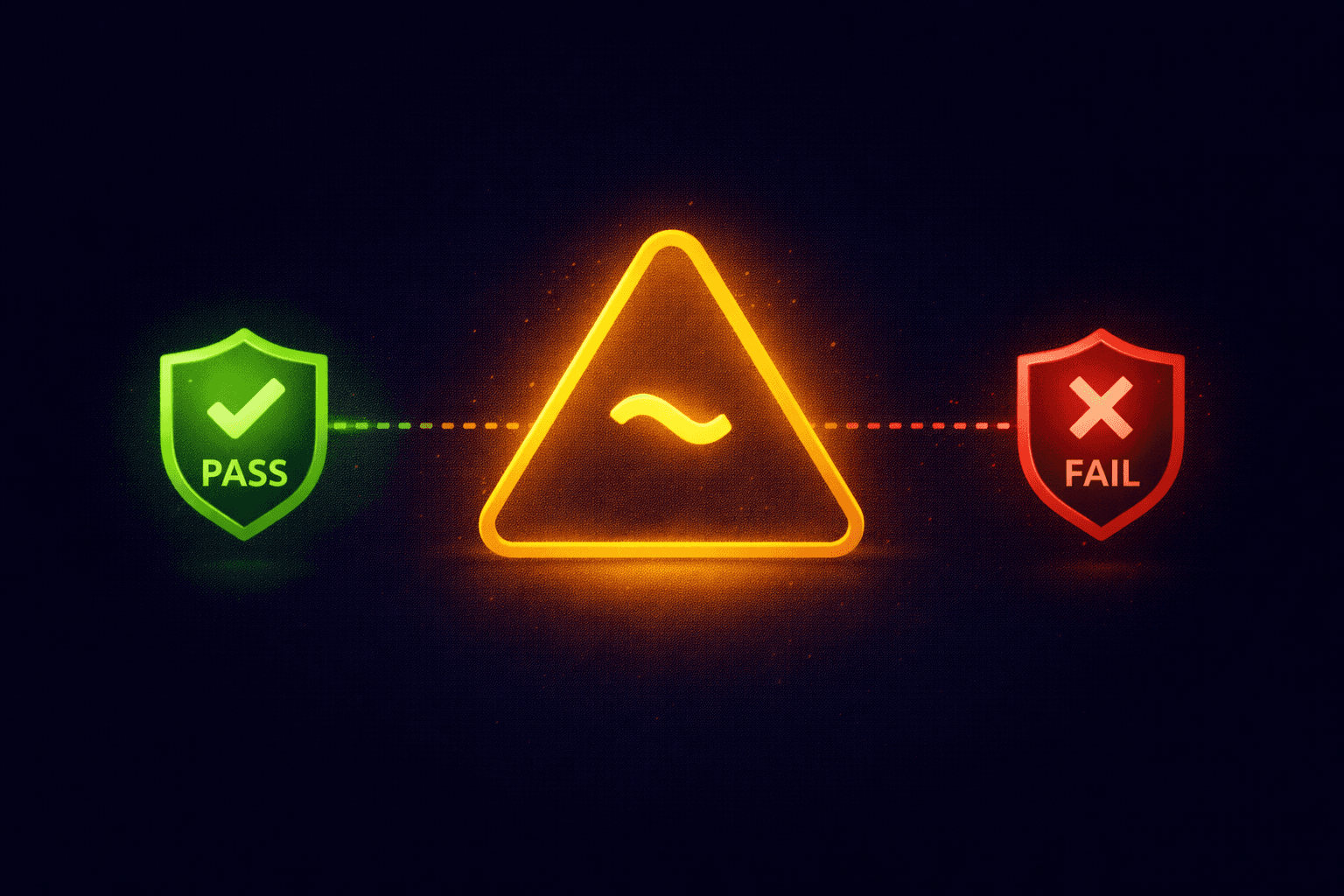 Warning triangle showing SPF soft fail sitting between pass and fail states